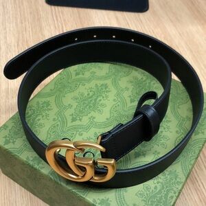 Gucci GG Belt Leather Black Gold Color Size 85 cm 34”